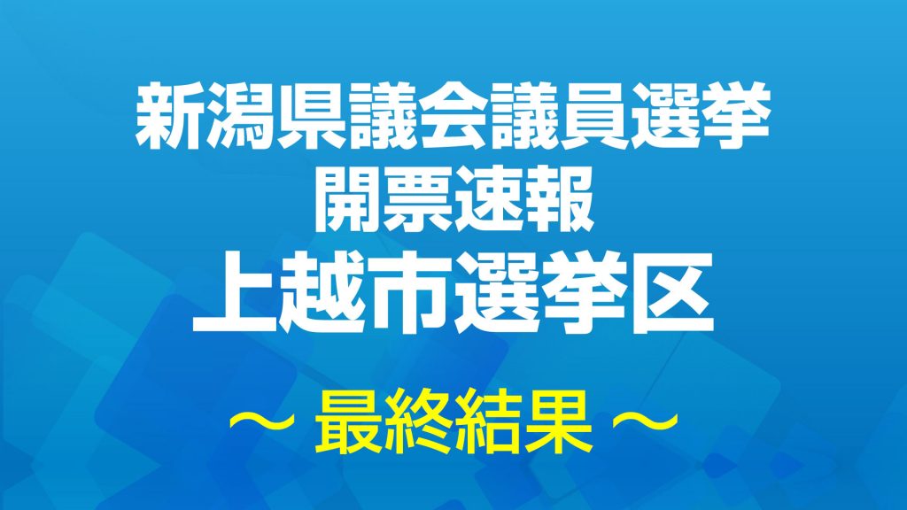 県議選 上越市選挙区 開票速報 22時30分発表 100 ニュース 上越妙高タウン情報
