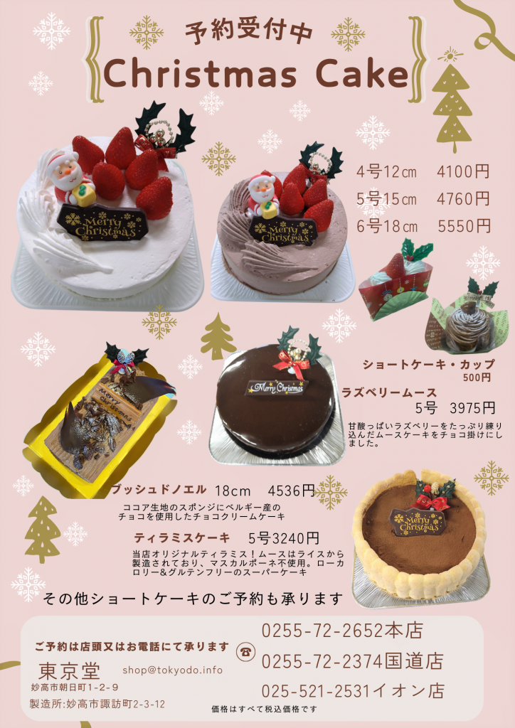 差替えピンク　ゴールド　シンプル　クリスマスケーキ　チラシ